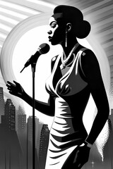 Jazz Singer - African woman singing with the microphone - 608456505