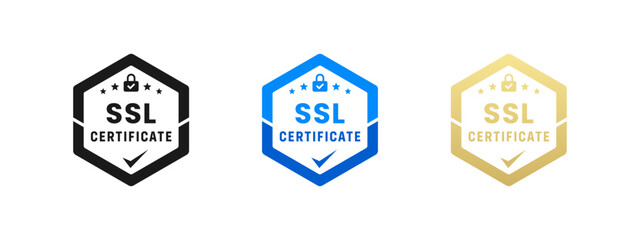 SSL certificate label or SSL certificate logo vector isolated in Flat Style. SSL certificate label for product packaging design element. SSL certificate logo for packaging design element.