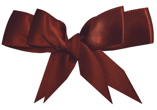 Double dark red decorative bow. Fabric red ribbon, object of tied bows for decorating a flower or a gift. Color burgundy, white isolated. Png.