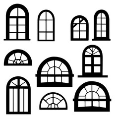 Vector illustration. Large set of Silhouettes. Window frames and windows.