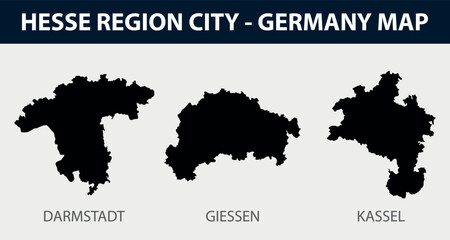 Map of Hesse city region set - Germany map outline silhouette graphic element Illustration template design
