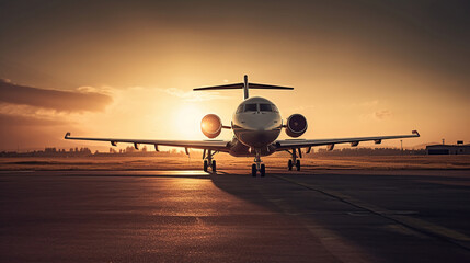 Fototapeta na wymiar private jet take off when sunset, generated ai image