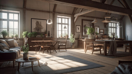 Fototapeta na wymiar farmhouse living room interior , Ai Geneated Image