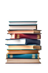 Stack of old books over white background. Generative AI