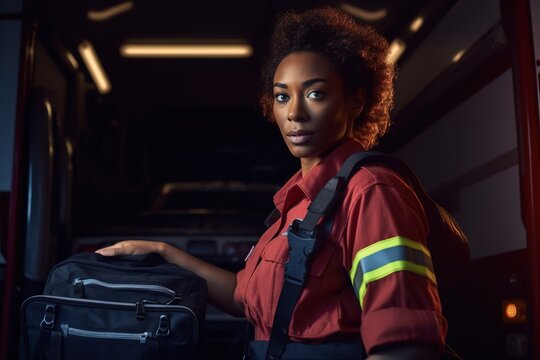 African America female paramedic uniform. Generative AI