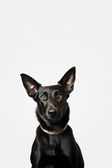 Cute black dog portrait over white background. Generative AI vertical shot