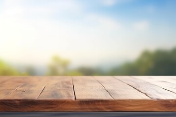 Wood table top on nature green bokeh abstract background