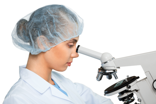 Scientist Working with Microscope isolated on white background