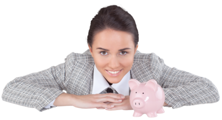 Businesswoman with Piggy Bank - Isolated