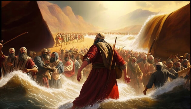 Moses Crossing The Red Sea, Ai Generated Image