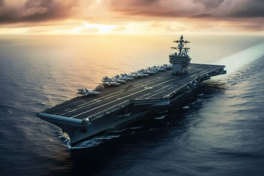 A military aircraft carrier ship created with generative AI technology.