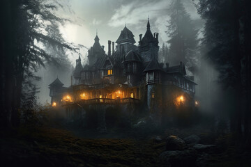 Obraz premium castle in the woods generative ai