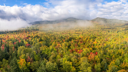 Autumn morning fog in the Carrabassett Valley near Sugarloaf Mountain - Maine