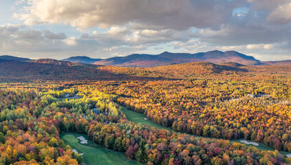 Sunset autumn colors at Sugarloaf Mountain - Maine -  Carrabassett Valley - Golf Course