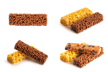 Set of energy bar isolated on white background. Heathy granola bars