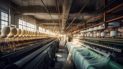 Inside the Textile Factory: Industrial Manufacturing of Fabrics and Textiles - obrazy, fototapety, plakaty