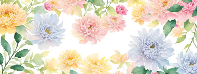 Fototapeta na wymiar Delicate floral watercolor pattern, floral pattern for textile and background, watercolor peony flowers and green leaves, soft colors, boho style on a beige background, floristic vintage.Generative AI