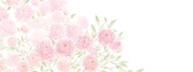 Obraz na płótnie Canvas Delicate floral watercolor pattern, floral pattern for textile and background, watercolor peony flowers and green leaves, soft colors, boho style on a beige background, floristic vintage.Generative AI