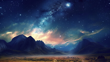 Beautiful valley with milky way and moon