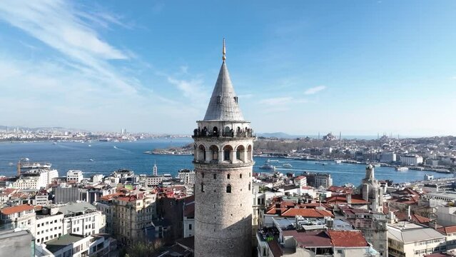 Galata Tower Aerial Video Beyoglu Istanbul Turkey