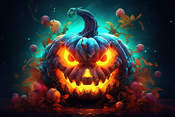 Obraz na płótnie Canvas halloween background with colored pumpkin generative ai
