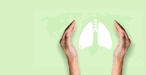 Hand cover symbol of lung,  tuberculosis concept