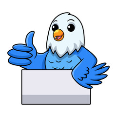 Cute blue love bird cartoon giving thumb up