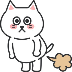 White cartoon cat pooted loudly, vector illustration.