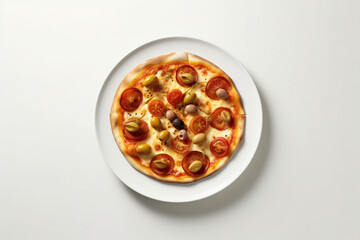 pizza with salami and tomatoes