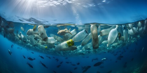 Plastic bottles floating in the ocean environmental damage