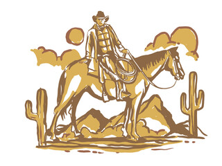 cowboy illustration wild west graphic rodeo design outlaw vintage bad land