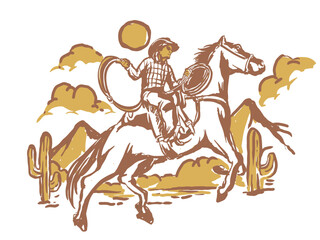 cowboy illustration wild west graphic rodeo design outlaw vintage bad land