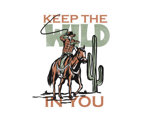 Fototapeta na wymiar cowboy illustration wild west graphic rodeo design outlaw vintage bad land