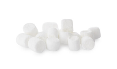 Fototapeta na wymiar Delicious sweet puffy marshmallows isolated on white