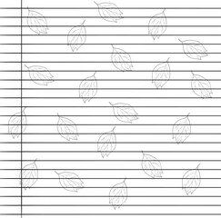 Notebook sheet in a line with an additional drawing for children in the form of leaves.