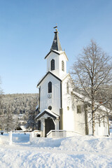 Fototapeta na wymiar Exterior of beautiful church on winter day