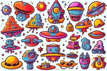 Trippy Alien Art, stickers illustration. Generative AI