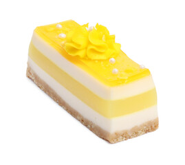 Delicious cheesecake with lemon isolated on white