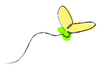 simple crayon or chalk effect line art single or one continuous fly butterfly 
