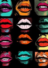 Fototapeta na wymiar halftone woman art abstract kiss mouth illustration lips lipstick female poster. Generative AI.