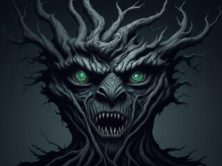 Monster tree with face. Generative AI
