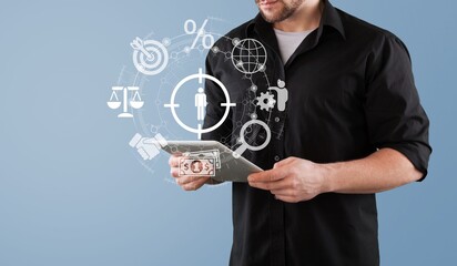 Customer and target concept, business man with digital tablet