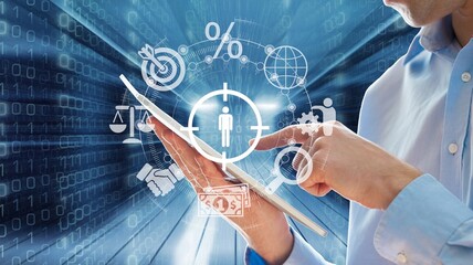 Customer and target concept, business man with digital tablet