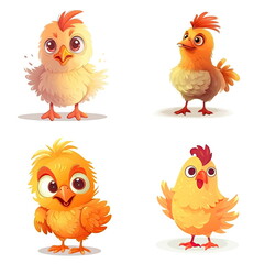Fototapeta premium Cartoon character of chicken on white background