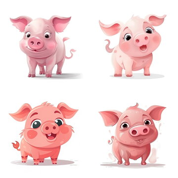 Cartoon character of pig on white background