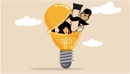  light bulb.illustration of the office concept business people in the flat style. e-commerce and team work.idea and concept think creativity.