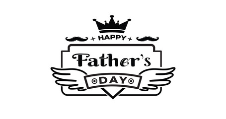 Happy fathers Day with badge and ornament. Label for celebration card. Great for banners, posters, t-shirt printing, and flyer. Monochrome vector illustration.
