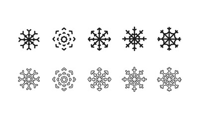 雪片のイラストセット/結晶/雪/冬/クリスマス/ベクター/アイコン/デザイン/要素/あしらい/モノクロ