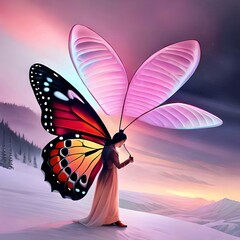 Fototapeta na wymiar A woman wearing a butterfly garment. Generative AI