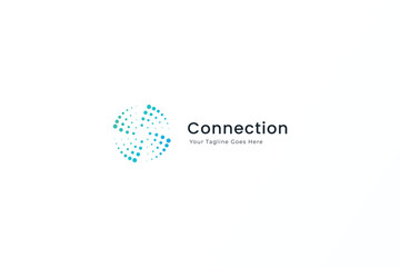 Connection Logo Network Technology Developer Business App Software with Swirl Dots Concept